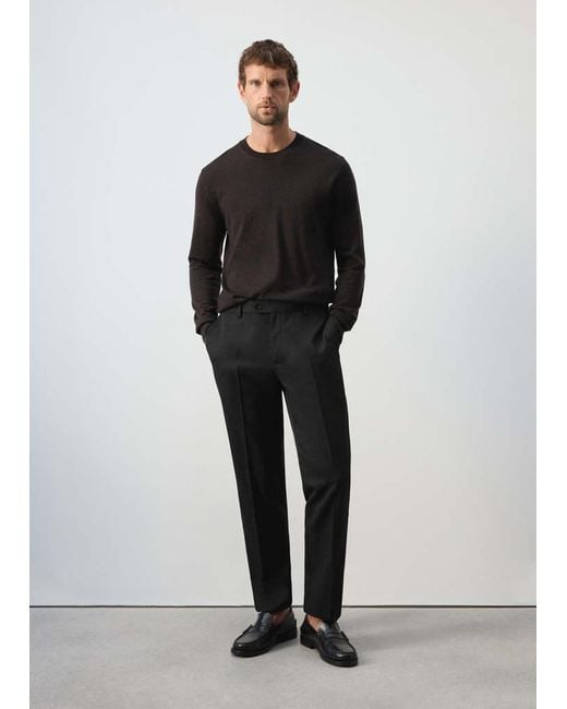 Mango Black Regular-Fit Wool-Blend Trousers for men