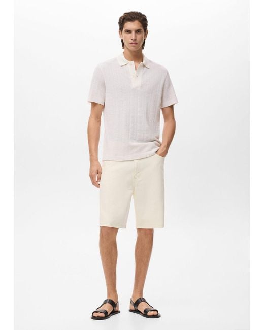 Mango White Denim Relaxed-Fit Bermuda Shorts for men