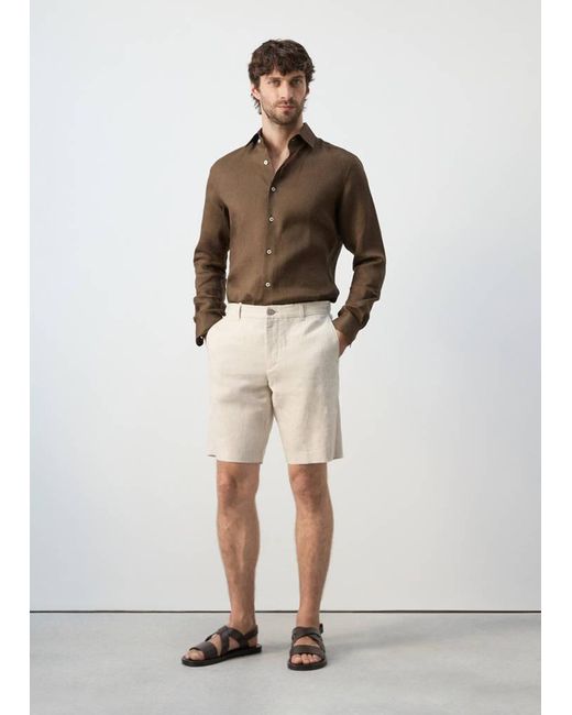 Mango Brown 100% Linen Slim-Fit Shirt for men