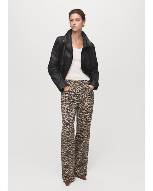 Mango Brown Gerade Jeans Mit Leopardenmuster