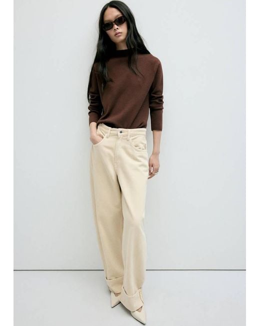 Mango Brown Knitted Sweater With Perkins Neck