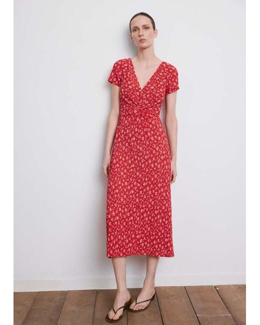 Mango Red Printed Midi-Dress