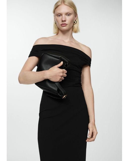 Mango Black Off-the-shoulder Draped Dress