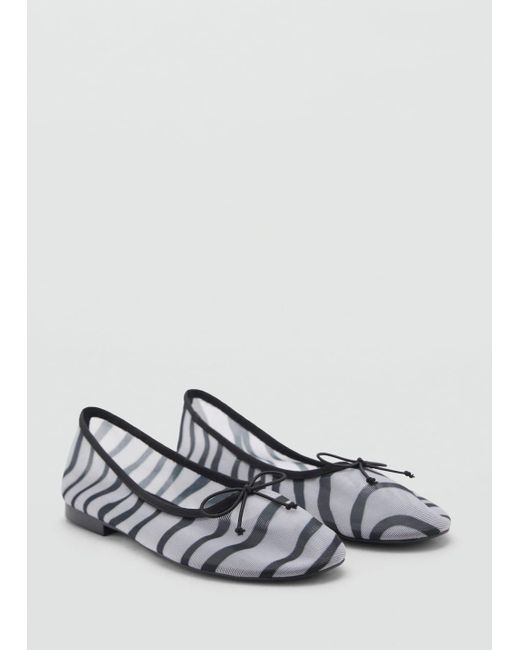 Mango White Animal-Print Mesh Ballerina Flats