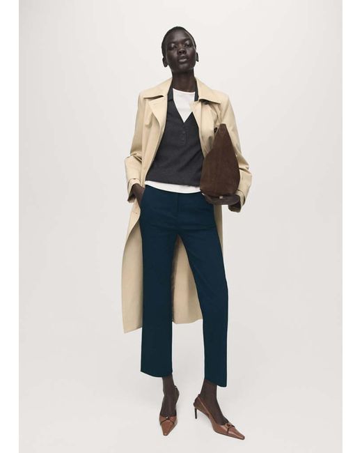 Mango Blue Straight-Cut Crop Trousers