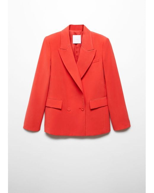 Mango Red Double-breasted Suit Blazer Coral