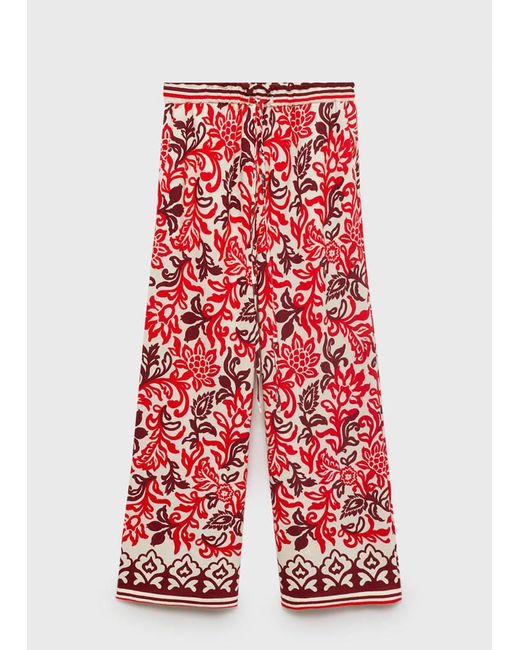 Mango White Flowy Printed Trousers