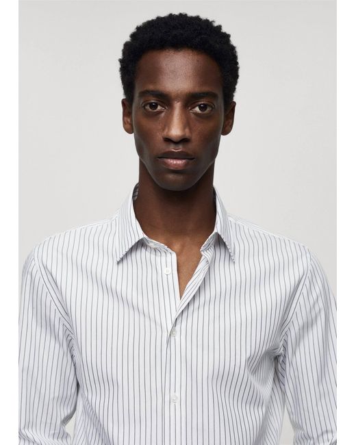 Mango White Slim Fit Striped Coolmax Shirt for men