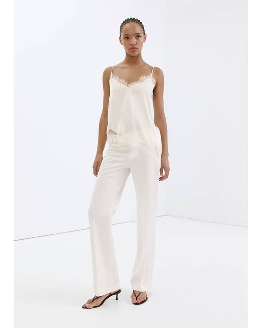 Mango White Asymmetric Lace Camisole Top