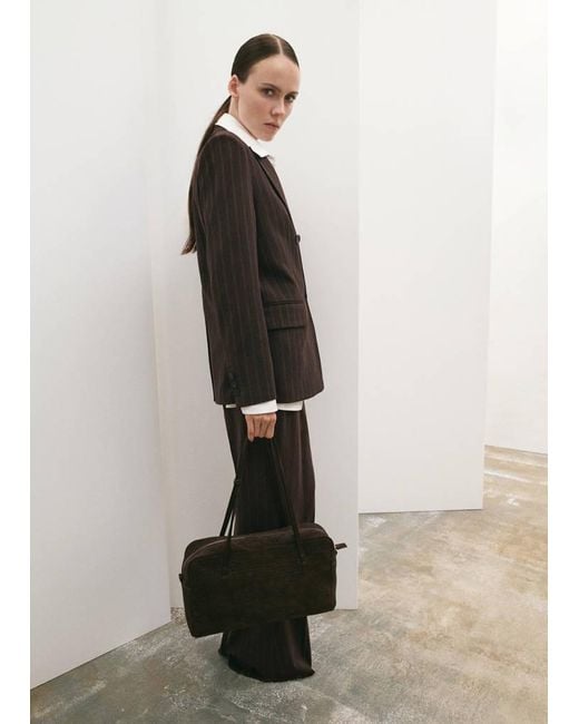 Mango Natural Double-Breasted Pinstripe Suit Jacket