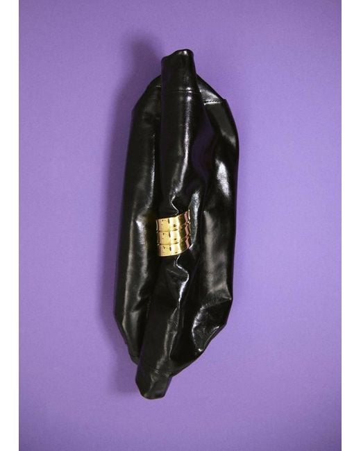 Mango Purple Leather Clutch Bag With Metallic Appliqué