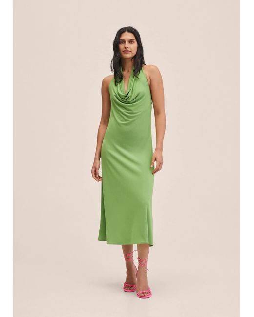 Mango Synthetic Halter Neck Dress Green Lyst