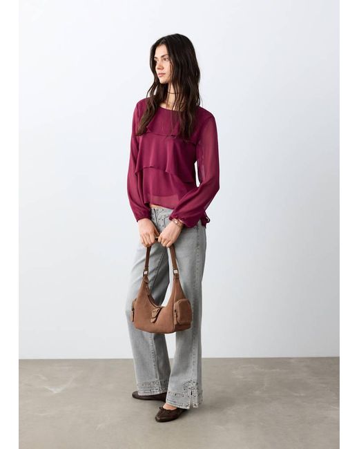 MANGO TEEN Red Fluid Ruffled Blouse