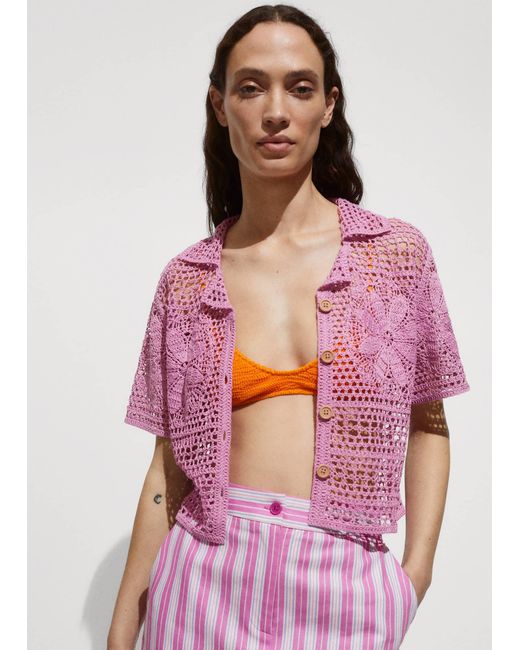 Mango Pink Crochet Shirt With Flowers Light/pastel