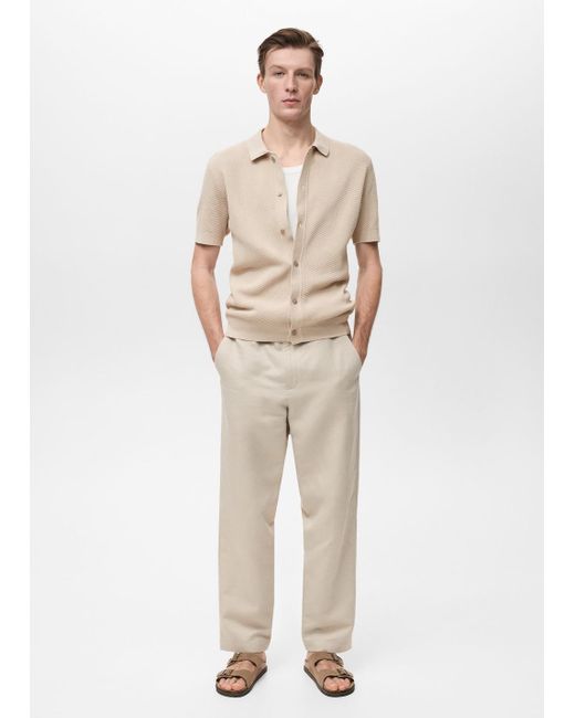 Mango Natural Openwork Knitted Structured Shirt for men