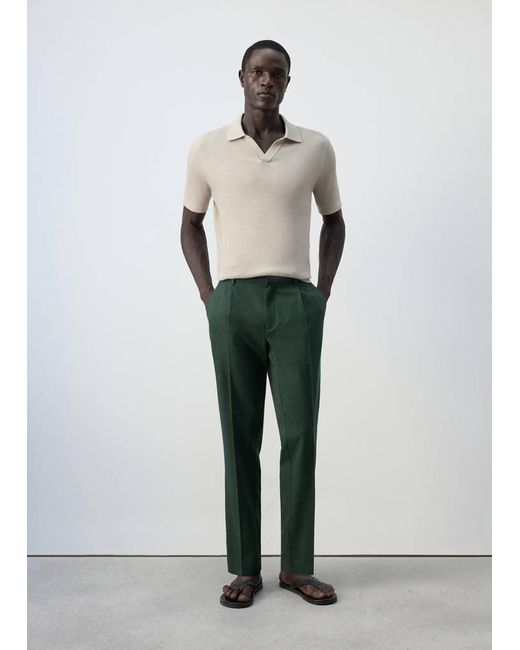 Mango White Adjustable Lyocell-Cotton Blend Trousers for men