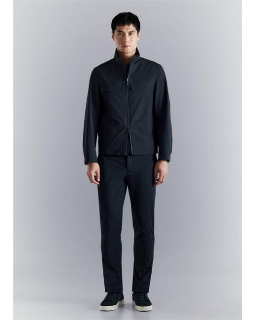 Mango Blue Water-Repellent Jacket With Pockets for men