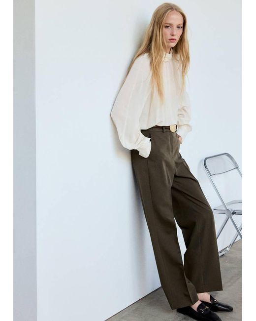 Mango Green Straight Suit Trousers