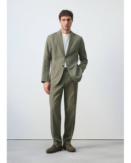 Mango Green Slim-Fit Suit Jacket Made From A Linen-Lyocell Blend for men