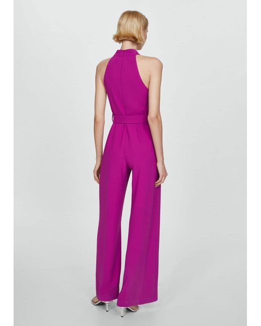 Mango Pink Belted Crossover Collar Jumpsuit