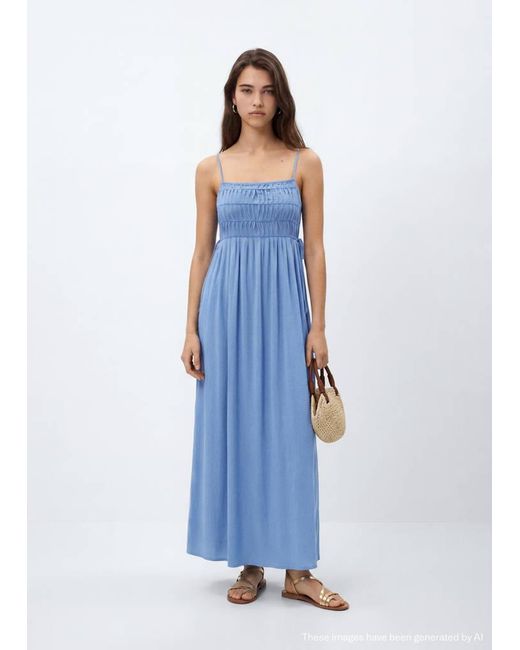 MANGO TEEN Blue Long Dress With Bead Detailing