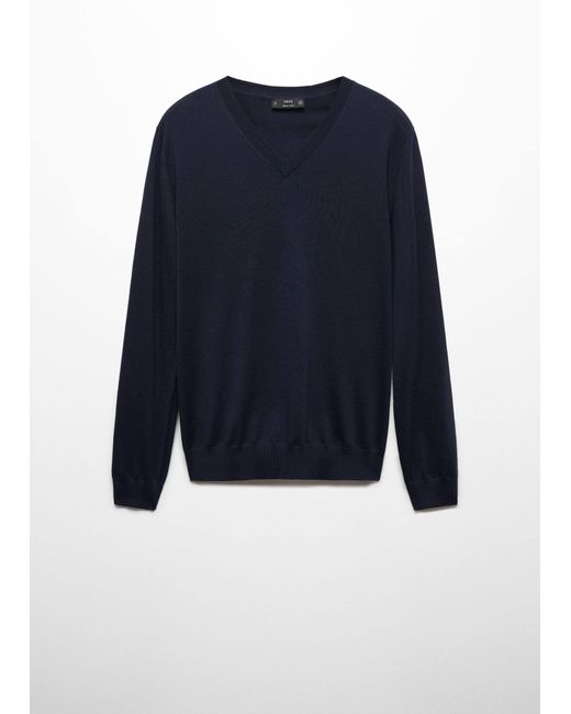 Mango Blue 100% Merino Wool V-neck Sweater Dark for men