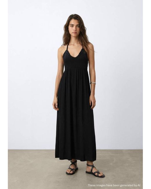 MANGO TEEN Black Long Dress With Crochet Detail