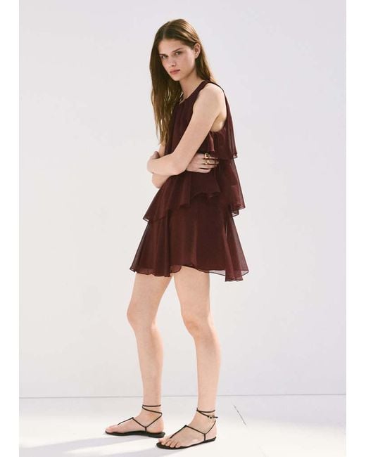 Mango Brown Short Ruffled Dress