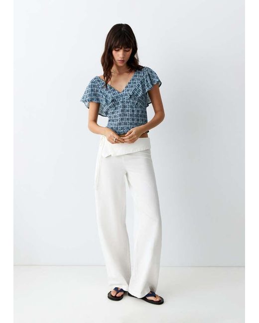 MANGO TEEN White Printed Ruffle Top