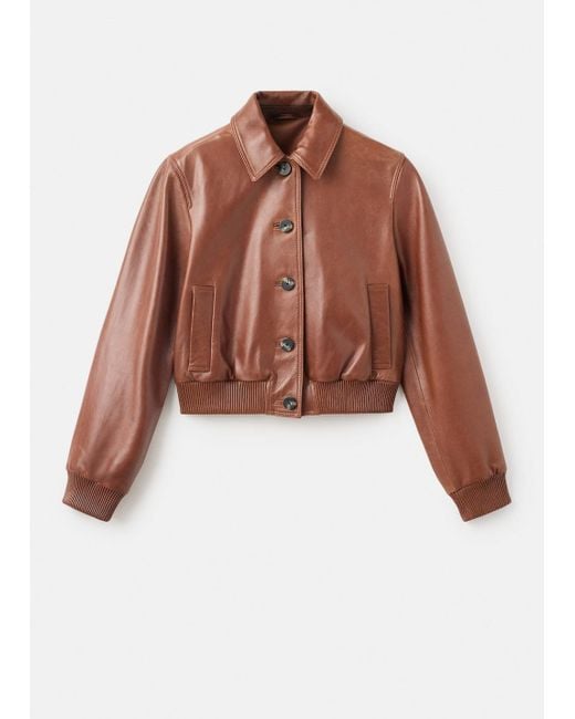 Mango Gray 100% Leather Bomber Jacket