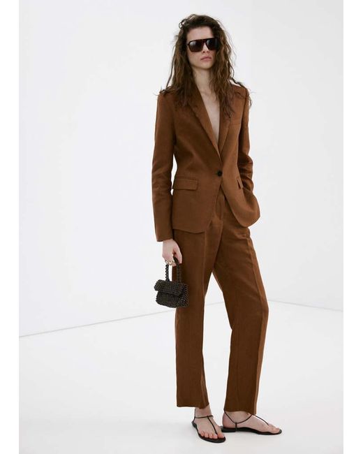 Mango Brown Linen Suit Jacket