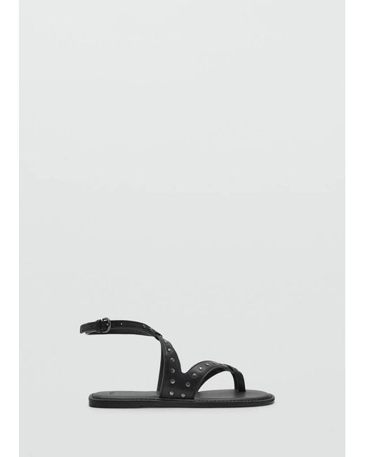 MANGO TEEN Black Studded Leather Sandals