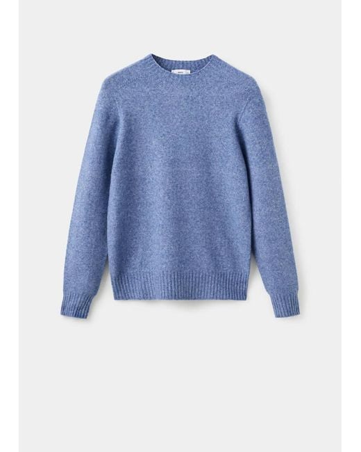 Mango Blue Knitted Wool Blend Sweater for men