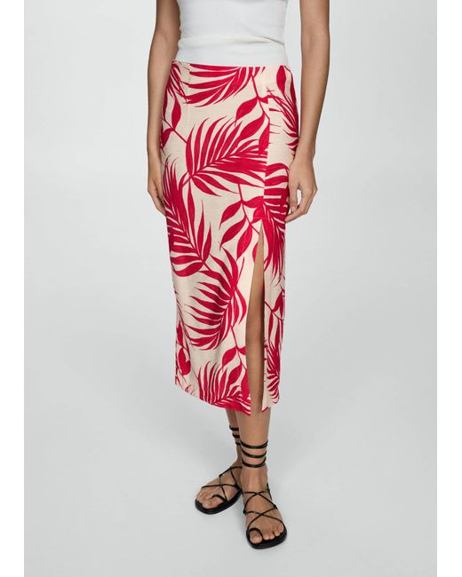Mango Red Printed Skirt With Slit