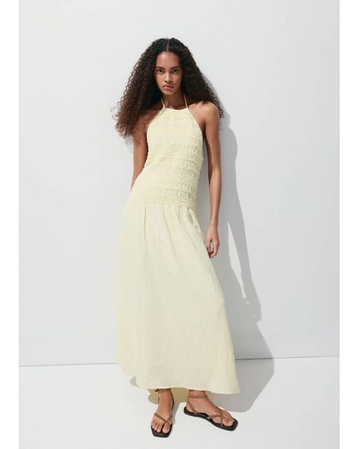 Mango White Crinkled Muslin Dress