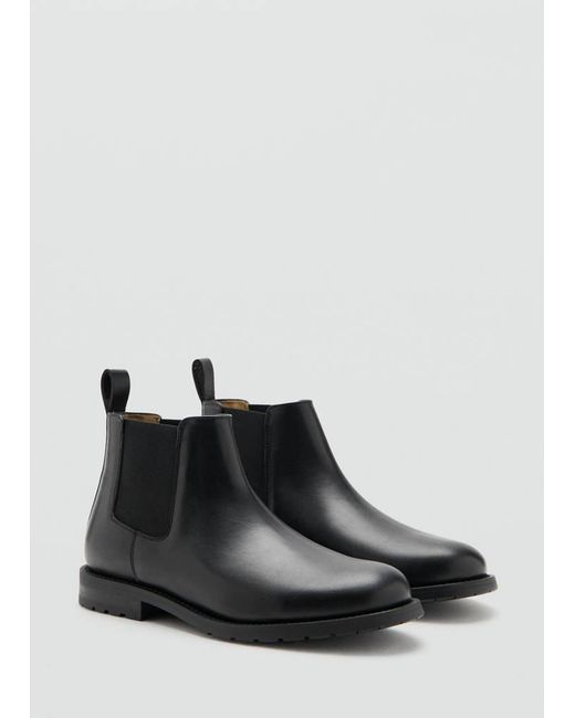 Mango Black Leather Chelsea Boots for men