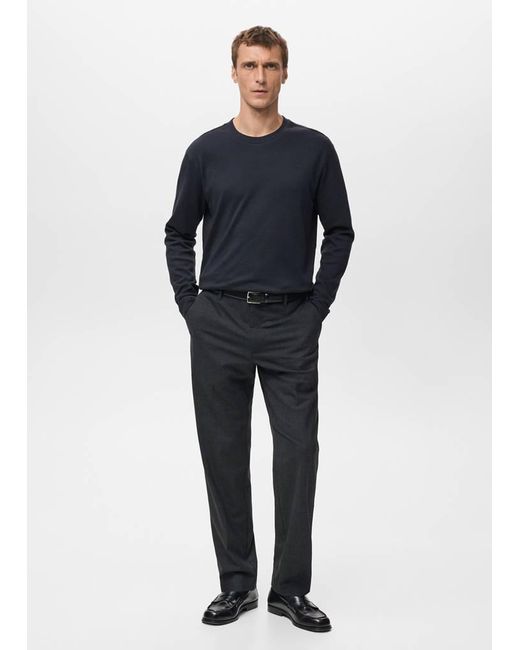 Mango Blue Long Sleeve Regular Fit T-Shirt for men
