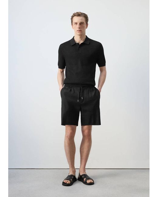 Mango Black Structured Rayon Knit Polo for men