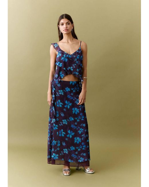 MANGO TEEN Blue Floral Print Skirt