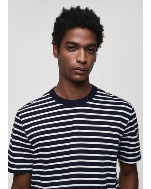 Mango Blue Striped Cotton T-shirt Dark for men