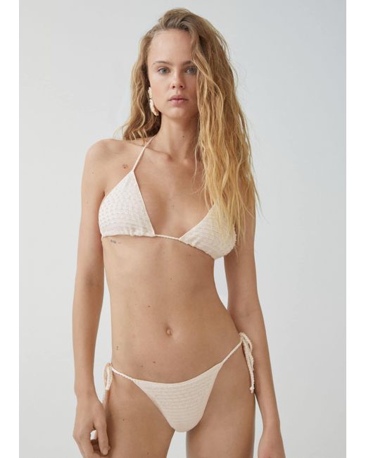 Mango White Beaded Texture Bikini Top