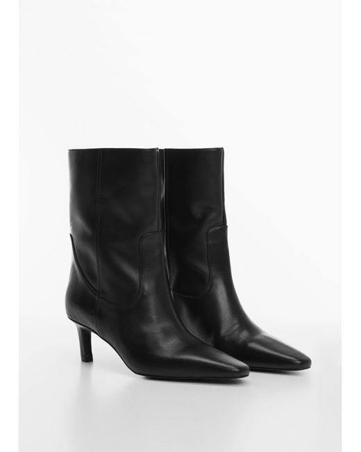 Mango Black Leather Boots With Kitten Heels