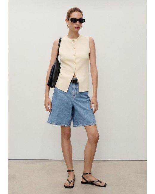 Mango Blue High-Waist Straight-Fit Denim Shorts