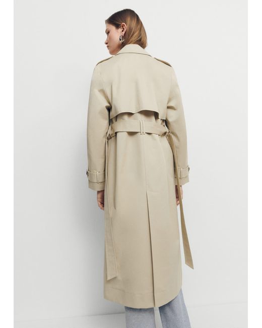 Mango Natural Cotton Trench Coat With Shirt Collar