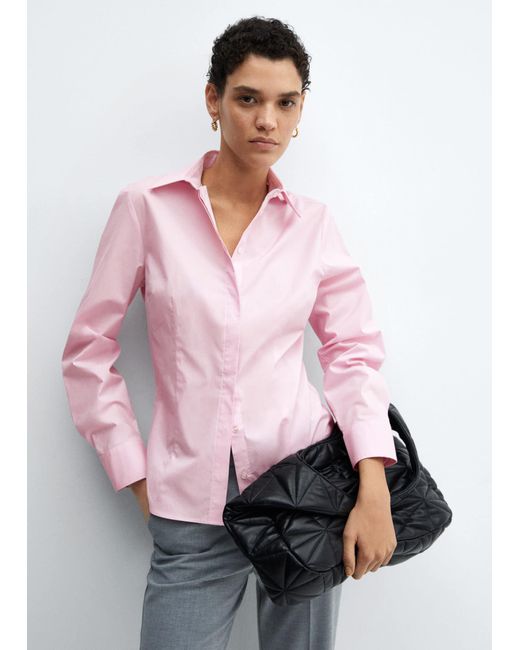 Mango Pink Fitted Cotton Shirt