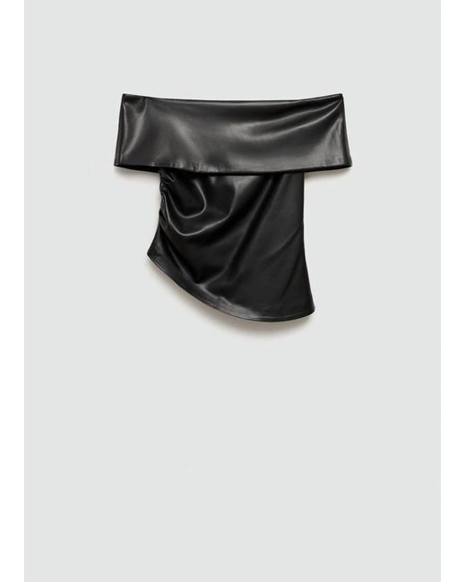 Mango White Off-The-Shoulder Faux-Leather Top