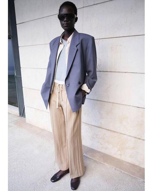 Mango Blue Lyocell Trousers With A Combined Waistband