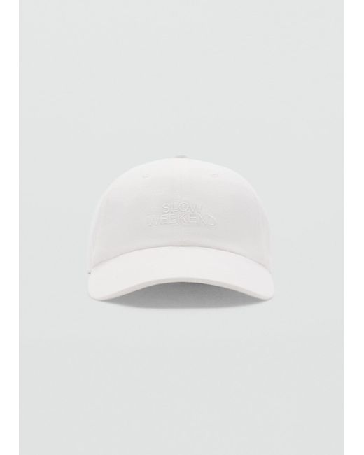 Mango White Embroidered Message Cap
