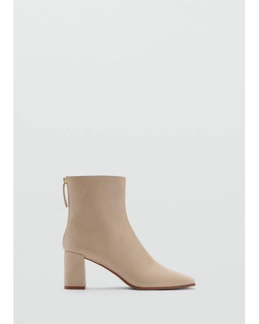 Mango Natural Block Ankle Boots With Square Toe