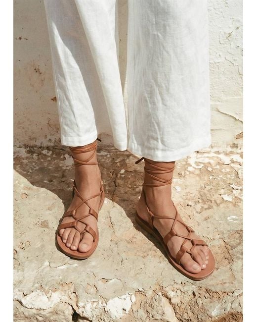 MANGO TEEN Multicolor Cross-Strap Leather Sandals
